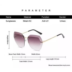 Luxury Rimless Sunglasses With Gradient Lenses For Women in Double Brown NWT